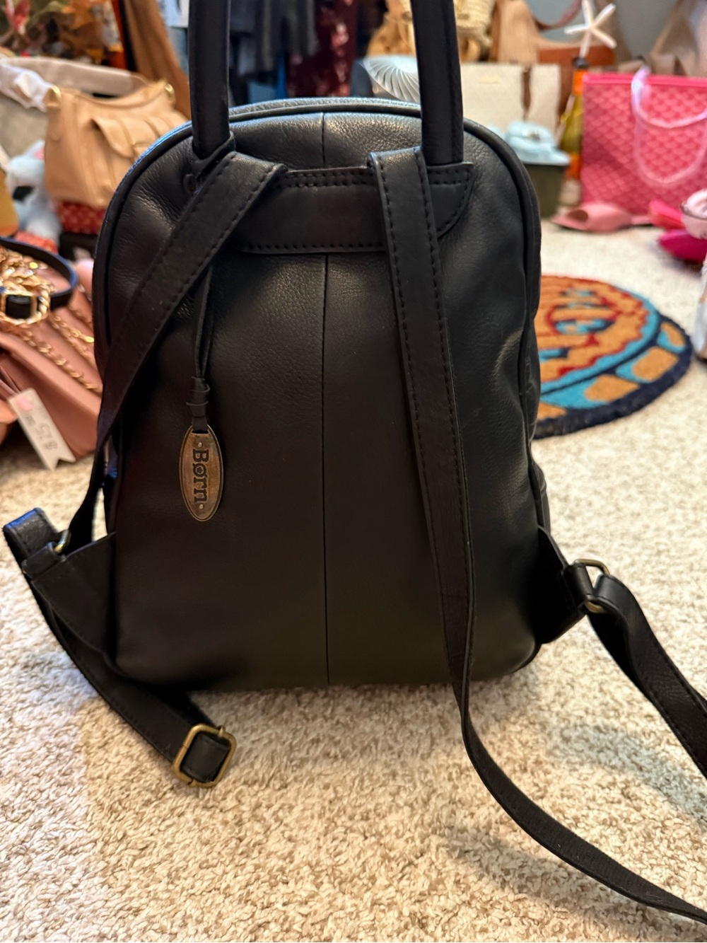 NWOT BORN Black Leather Mini Backpack with Top Handle